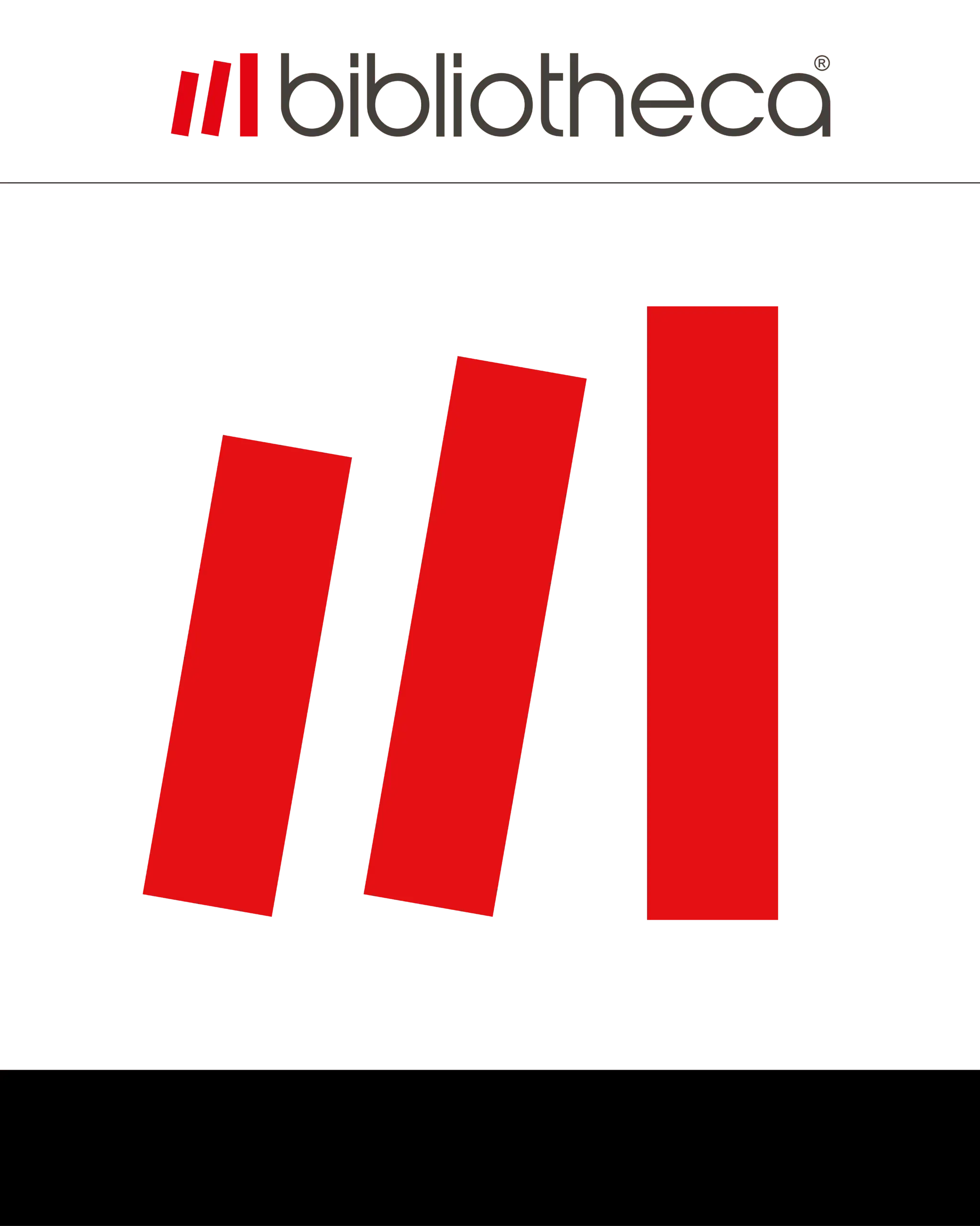 Logo von Bibliotheca mit drei roten Balken auf schwarzem Hintergrund.