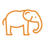 Oranger Elefanten-Umriss als minimalistisches Icon, stilisierte Hover-Pinch-Grafik, passende Illustration für kreative Agenturdienstleistungen von Heinmedia.
