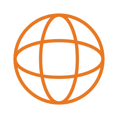 Oranger Globus-Icon mit durchgehenden Linien, abstrahierte Weltkugel im flachen Design, geeignet als grafisches Element für Webdesign und digitale Agentur-Auftritte