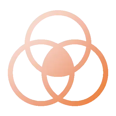 Drei überlappende Kreise in einem sanften Rosé-Farbverlauf auf schwarzem Hintergrund.