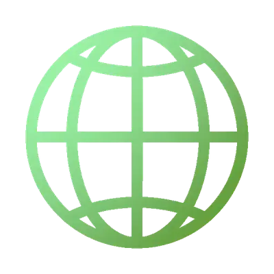 Grünes Globus-Symbol mit einem Gittermuster, das die Kontinente darstellt.