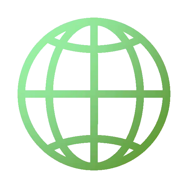 Grünes Globus-Symbol mit einem Gittermuster, das die Kontinente darstellt.