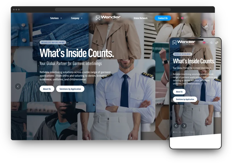 Browser- und Smartphone-Ansicht der Wendler-Inside-Website mit der Headline „What’s Inside Counts.“